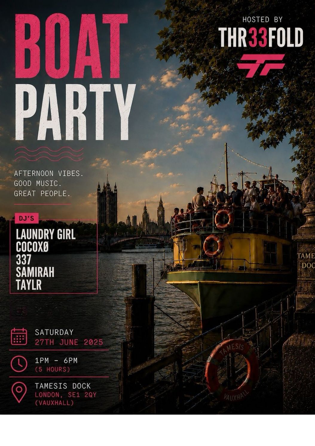 Thr33fold presents: Boat Party Day Special, House, Afro, Tech, Latin