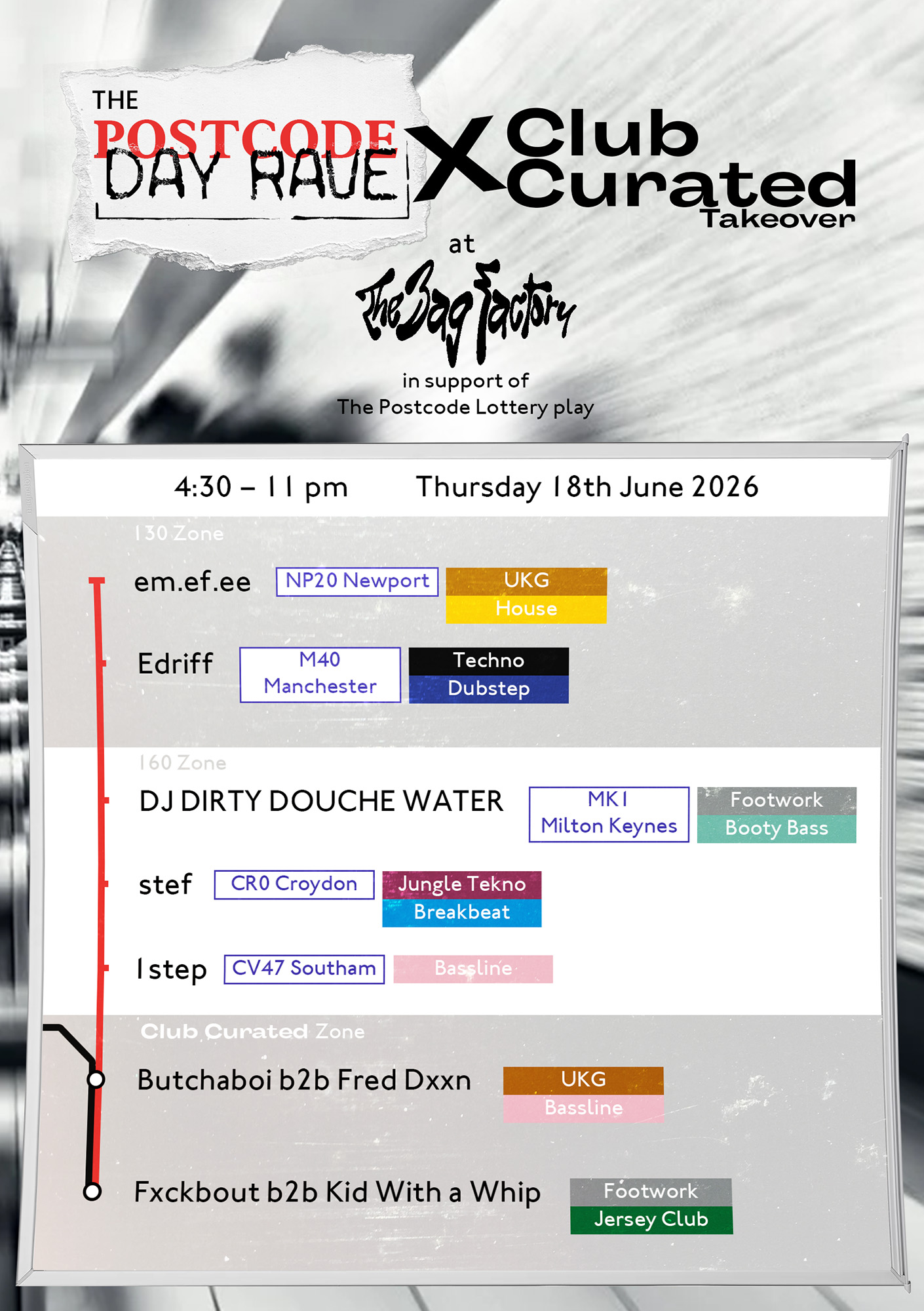 The Postcode Day Rave / Club Curated Takeover – Footwork, Jungletek, Bassline, UKG