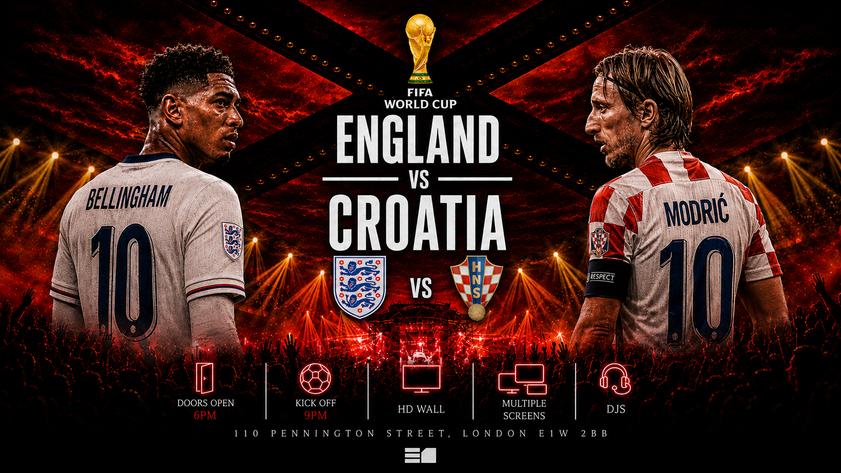 England vs Croatia Free Entry + Free Drink - Game on. Party after