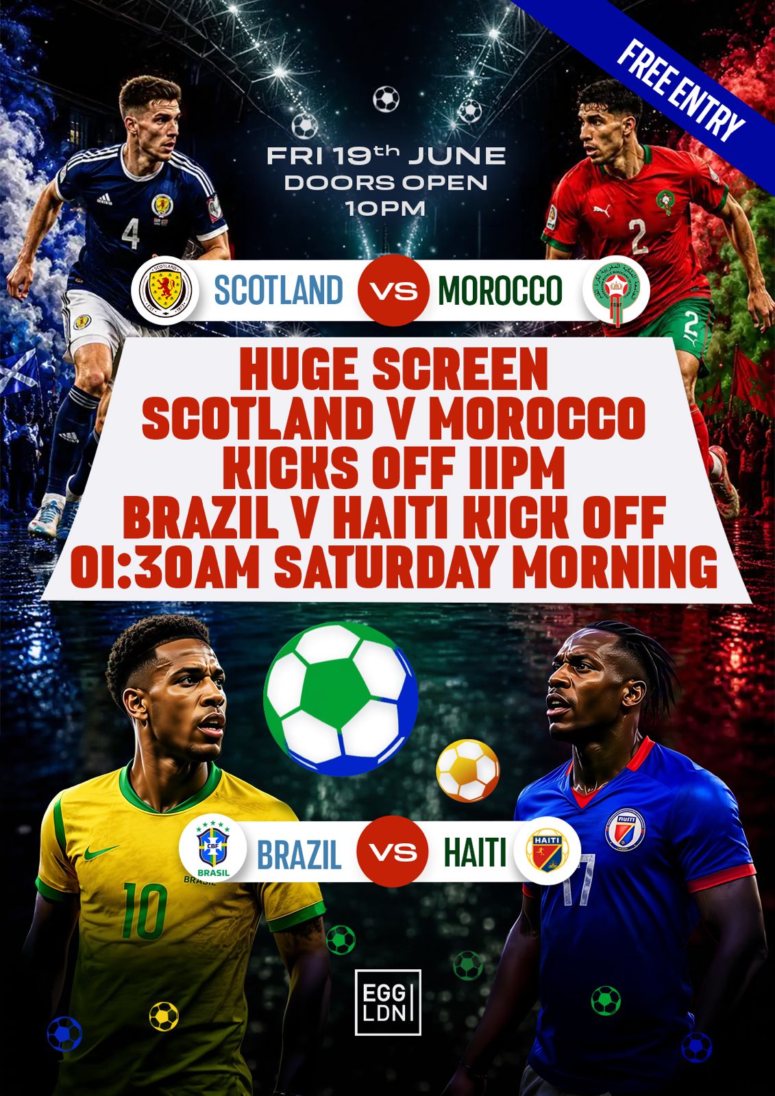 Football Viewing: Scotland v Morocco & Brazil v Haiti (Free Live Screening)