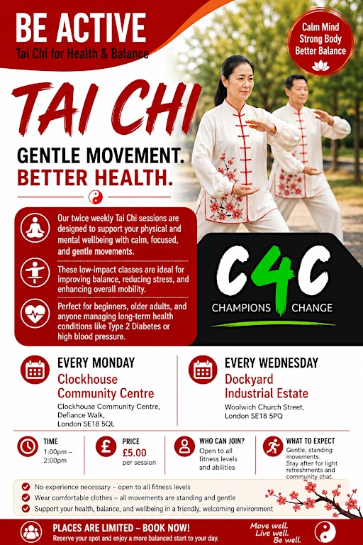 Tai Chi for Health & Balance every Monday at Clockhouse Community Centre