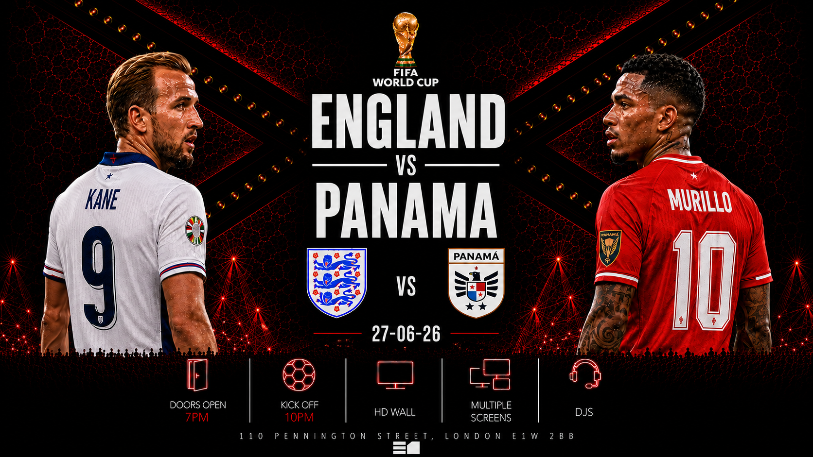England and Panama Free Entry + Free Drink Game on. Party after